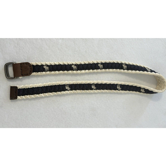 Abercrombie & Fitch Mens Belt Embroidered‎ Canvas Navy & Cream Rope Trim - Picture 1 of 5